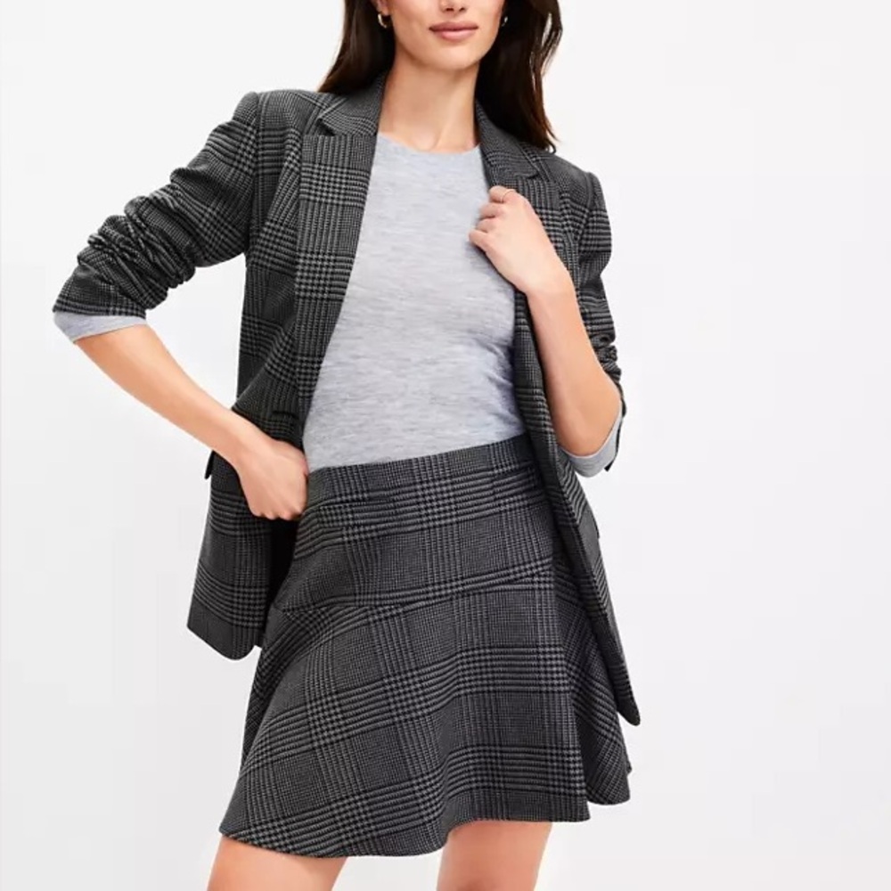 LOFT Black and Gray Plaid Mini Skirt